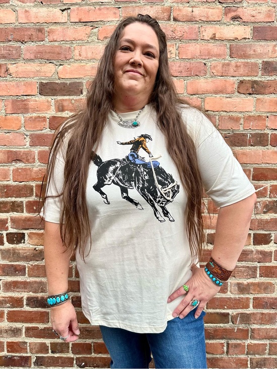 2 Fly Co. Tops - Cream Western Graphic Rodeo Bull Rider Tee
